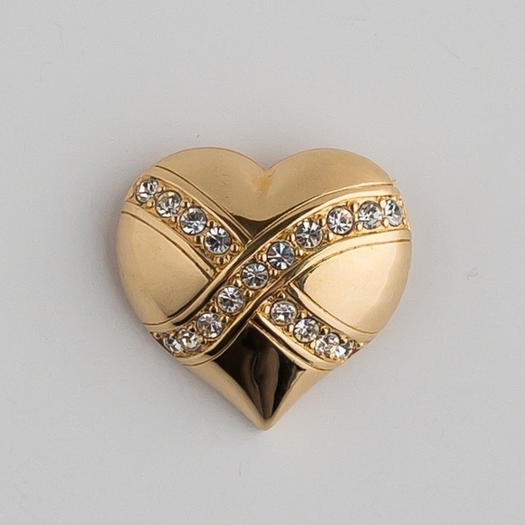 Vintage 1990s Swarovski Gold Heart Brooch – Pave Crystal Pin - Picture 3 of 16